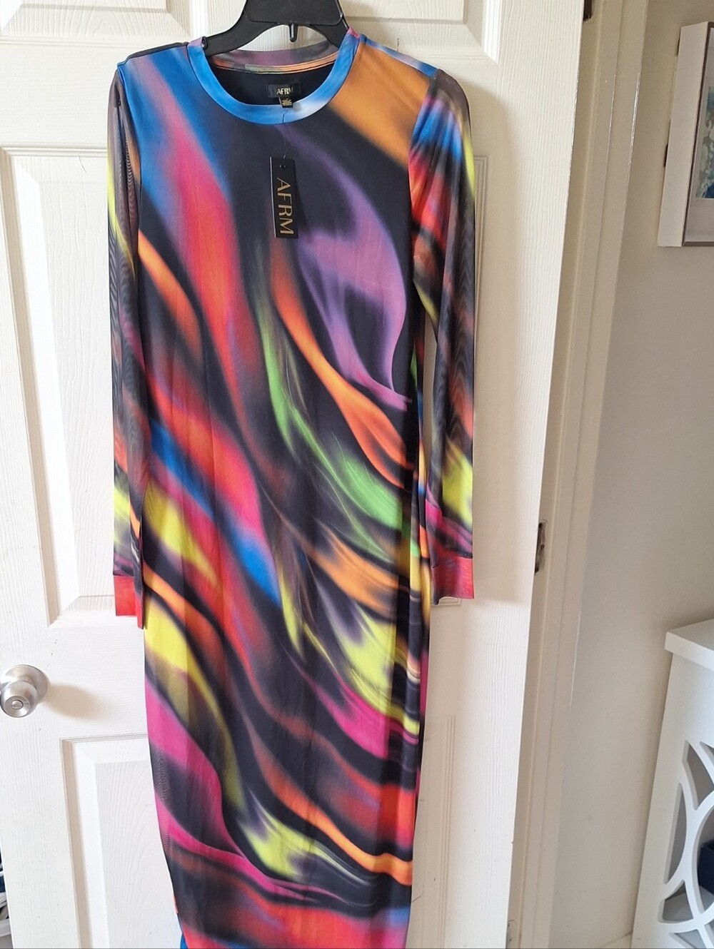 AFRM Multicolor Swirl Long Sleeve BodyconMaxi Dress